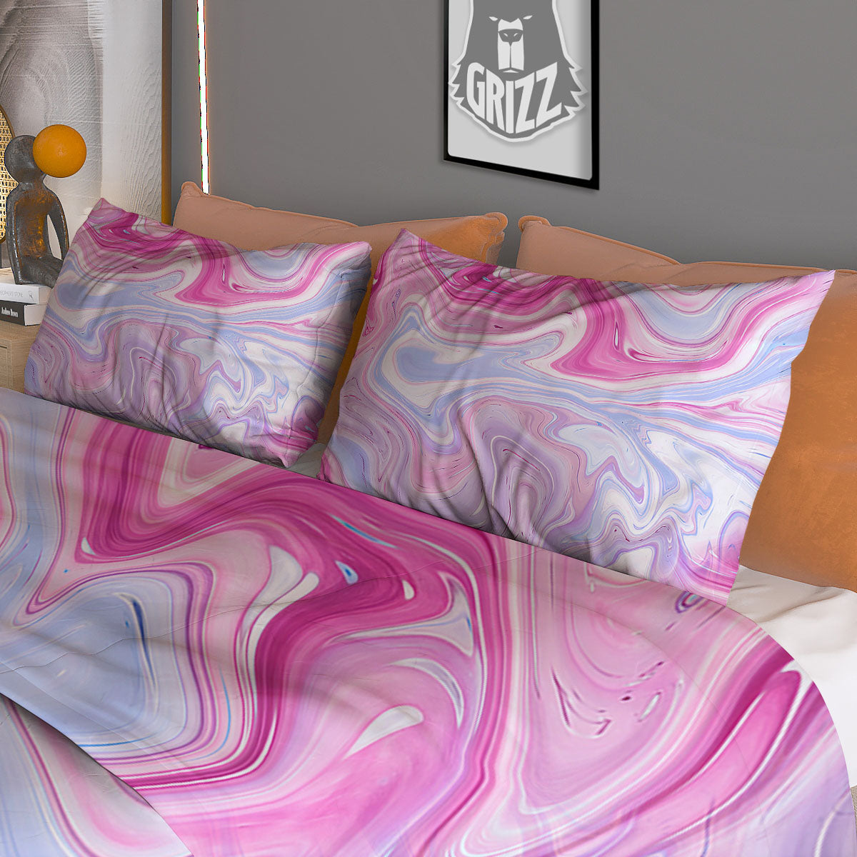 Liquid And Fluid Marble Pink Print Duvet Cover Bedding Set