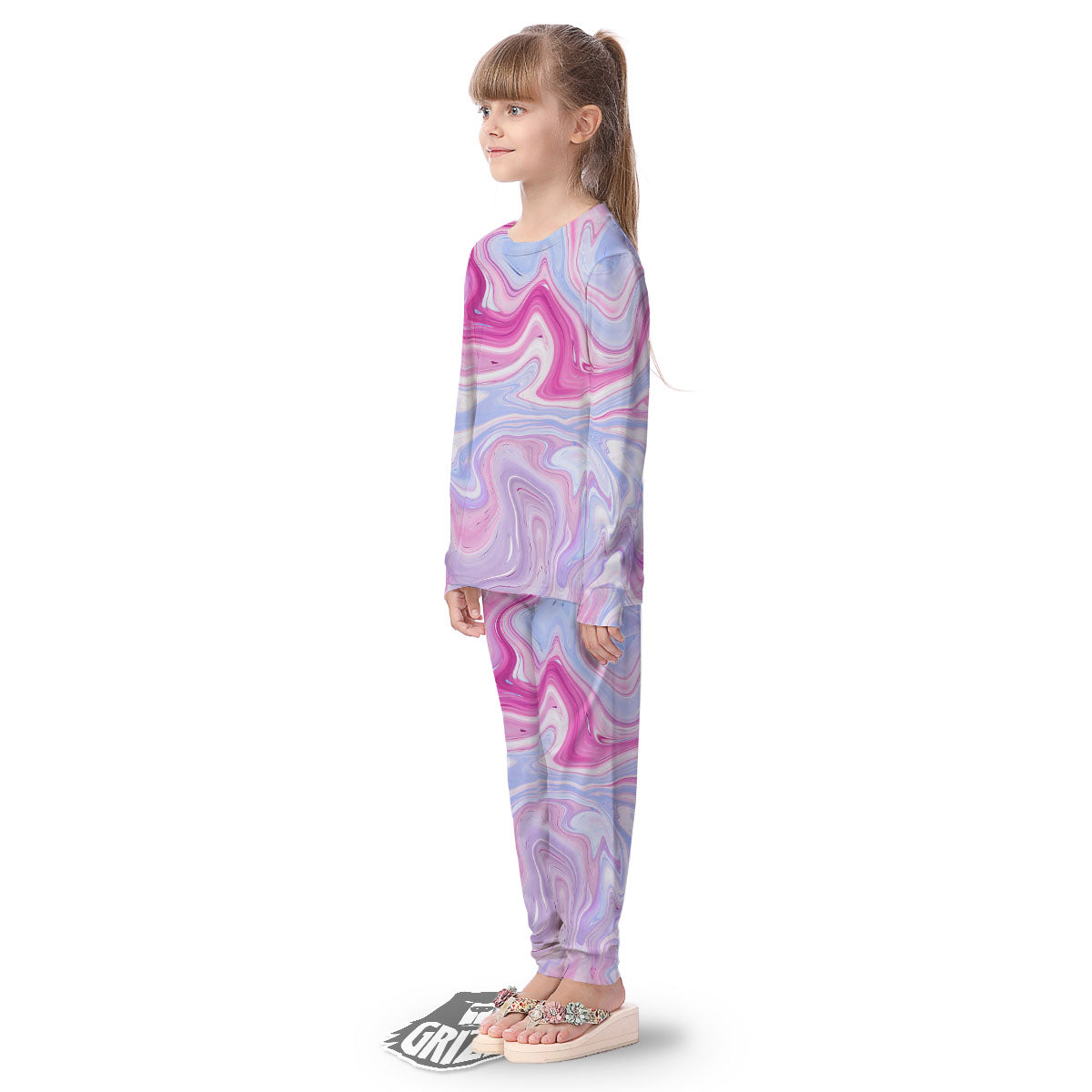 Liquid And Fluid Marble Pink Print Kid's Pajamas-grizzshop