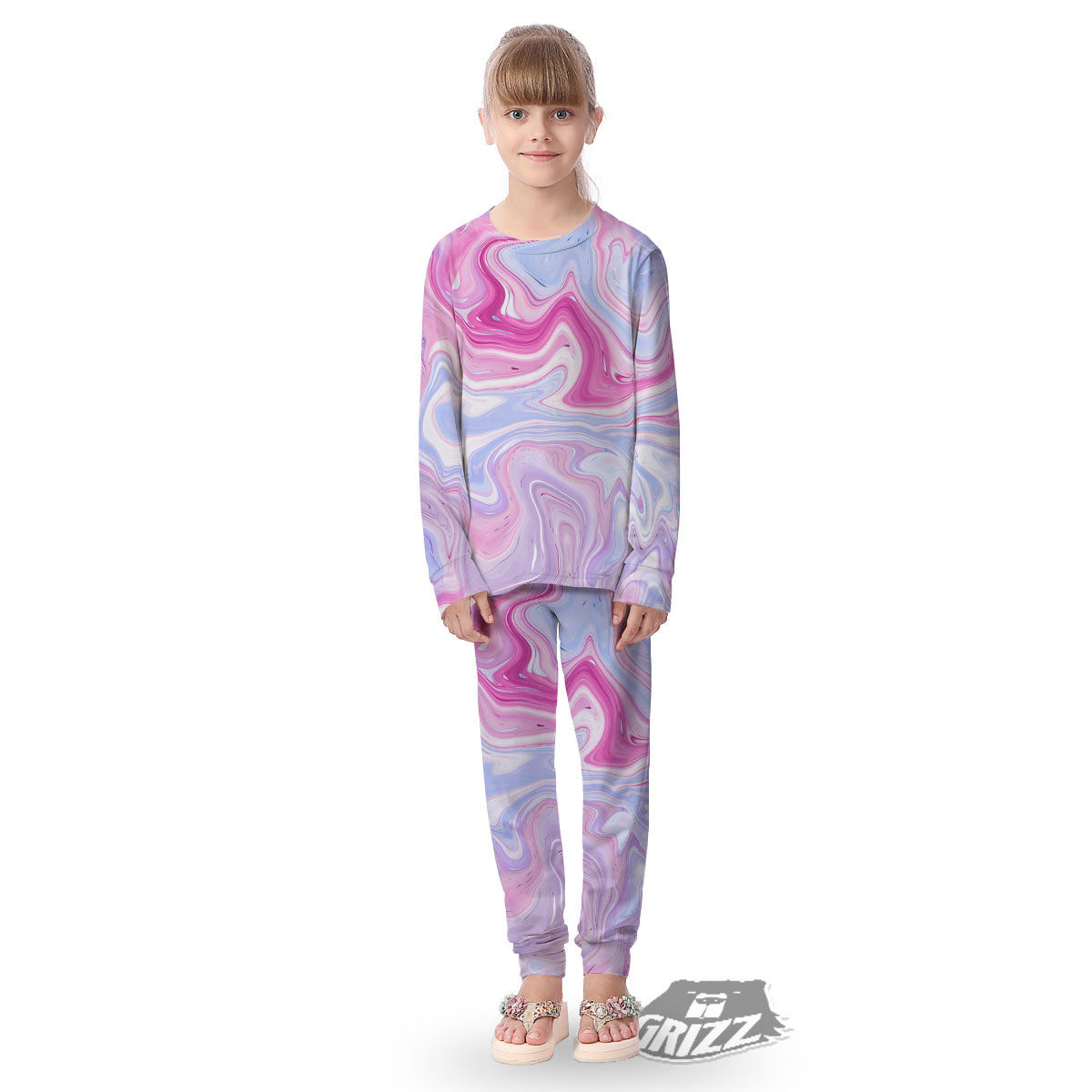 Liquid And Fluid Marble Pink Print Kid's Pajamas-grizzshop