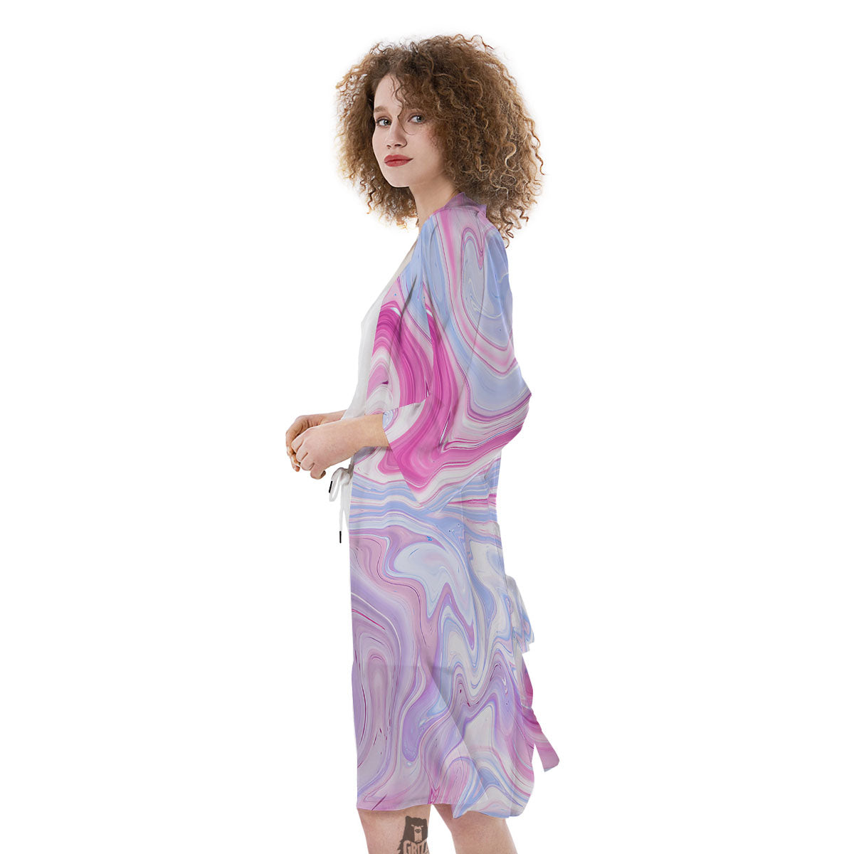 Liquid And Fluid Marble Pink Print Kimono-grizzshop