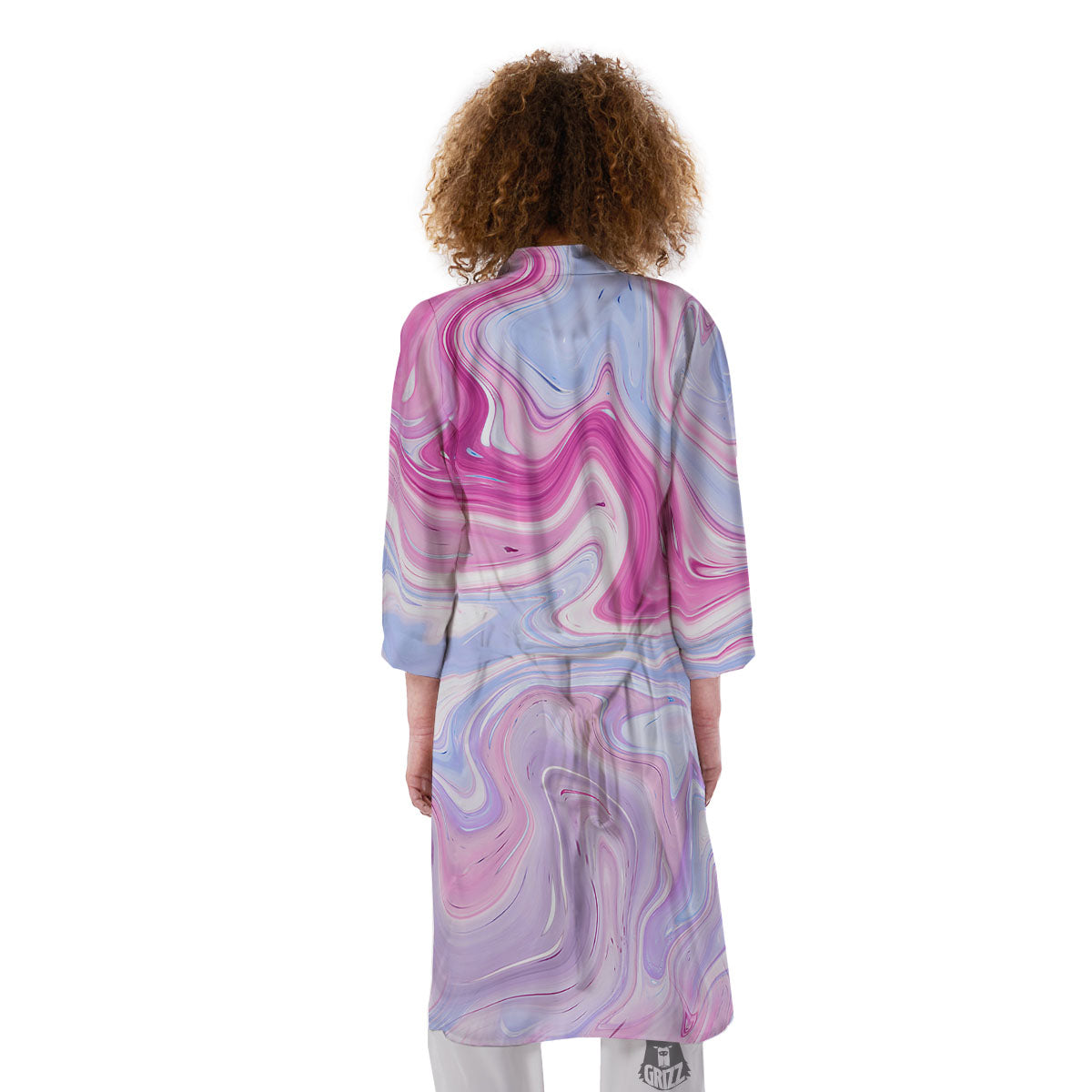 Liquid And Fluid Marble Pink Print Kimono-grizzshop