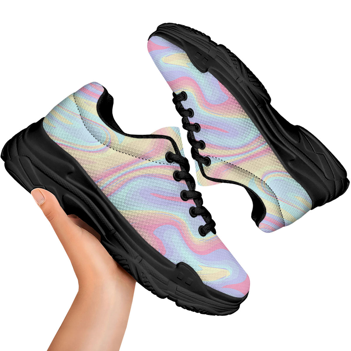 Liquid And Marble Pastel Print Black Chunky Shoes-grizzshop