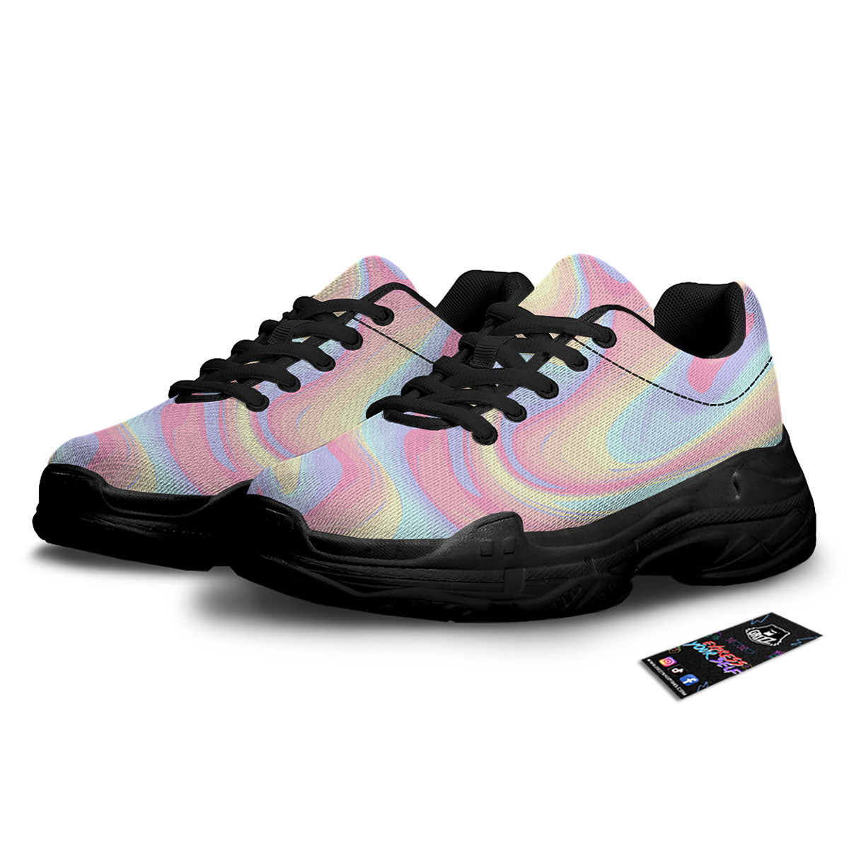 Liquid And Marble Pastel Print Black Chunky Shoes-grizzshop