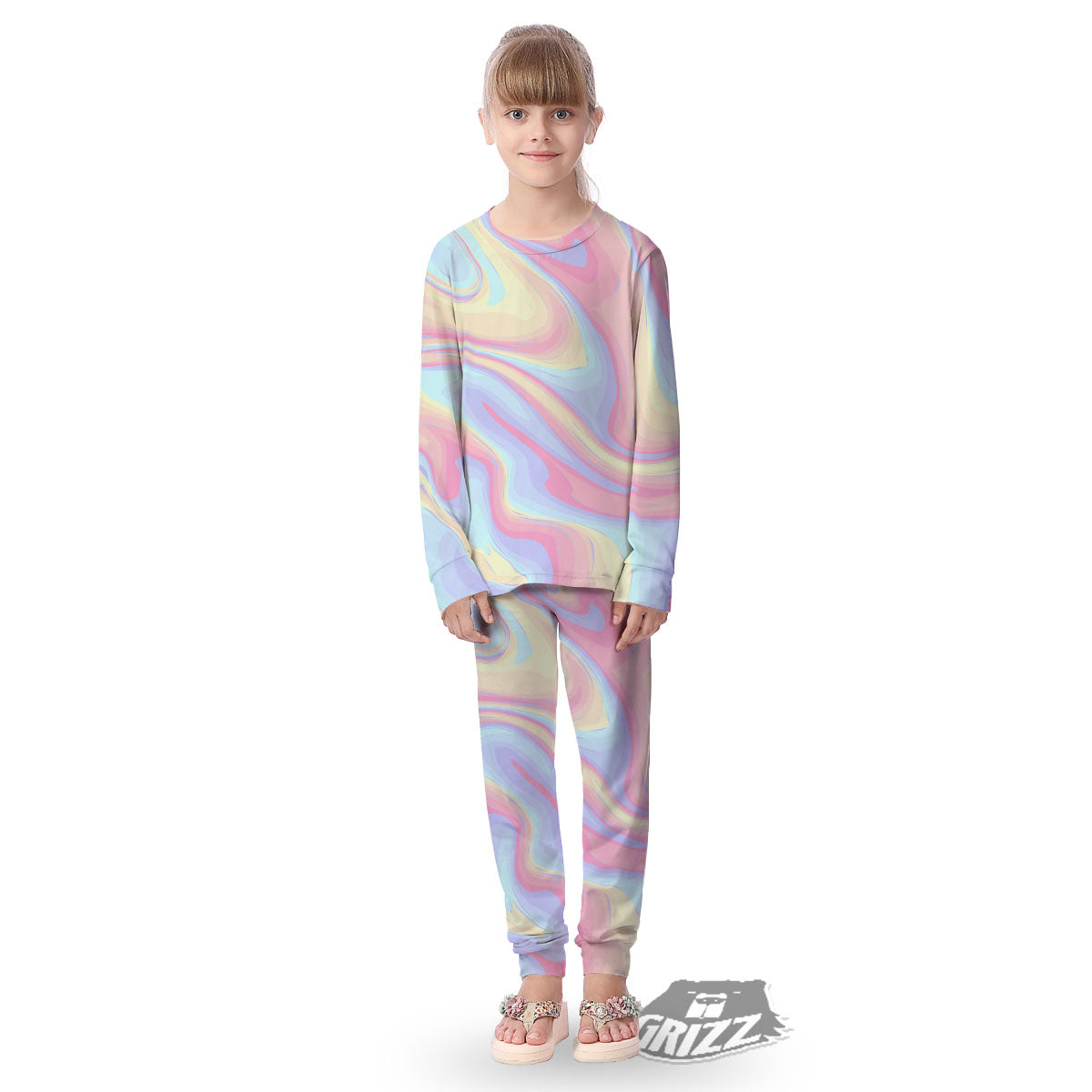 Liquid And Marble Pastel Print Kid's Pajamas-grizzshop