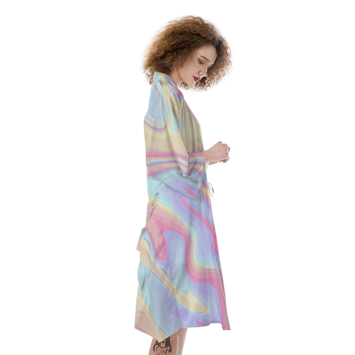 Liquid And Marble Pastel Print Kimono-grizzshop