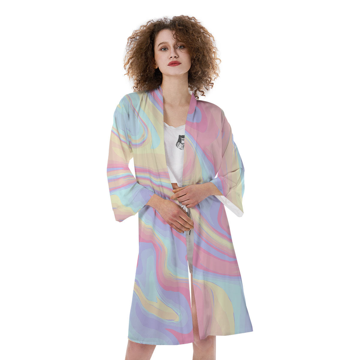 Liquid And Marble Pastel Print Kimono-grizzshop