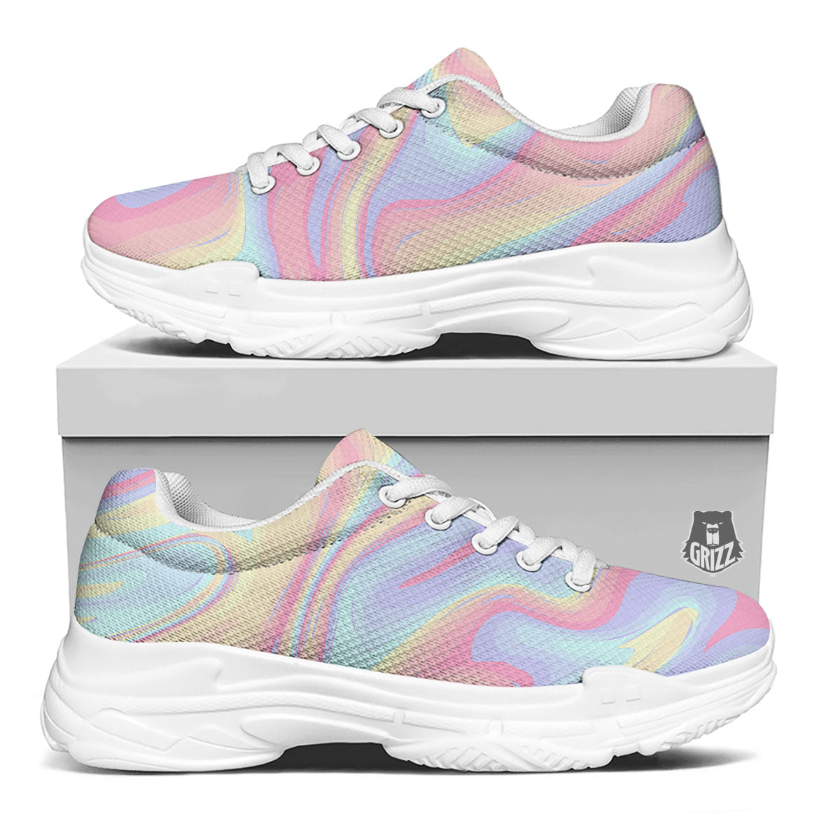 Liquid And Marble Pastel Print White Chunky Shoes-grizzshop