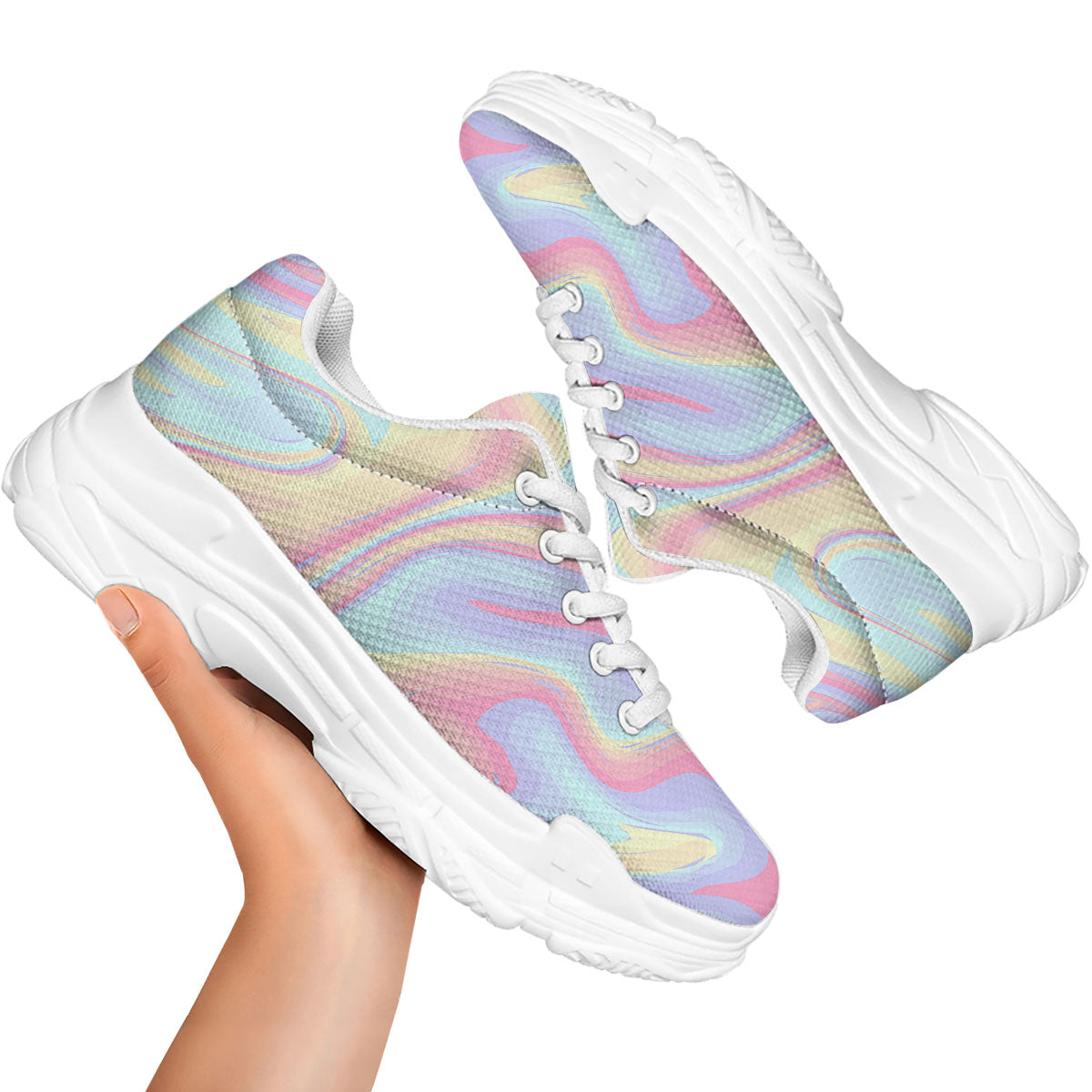 Liquid And Marble Pastel Print White Chunky Shoes-grizzshop