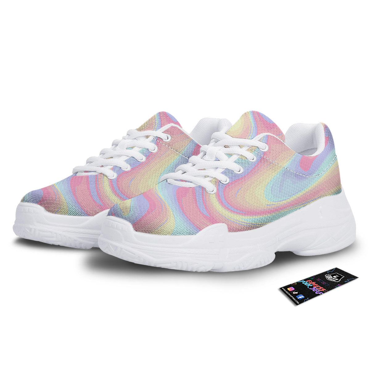 Liquid And Marble Pastel Print White Chunky Shoes-grizzshop