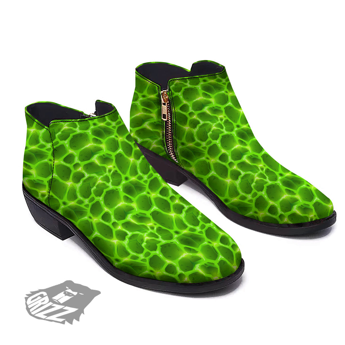 Liquid Lava Green Neon Print Pattern Ankle Boots-grizzshop