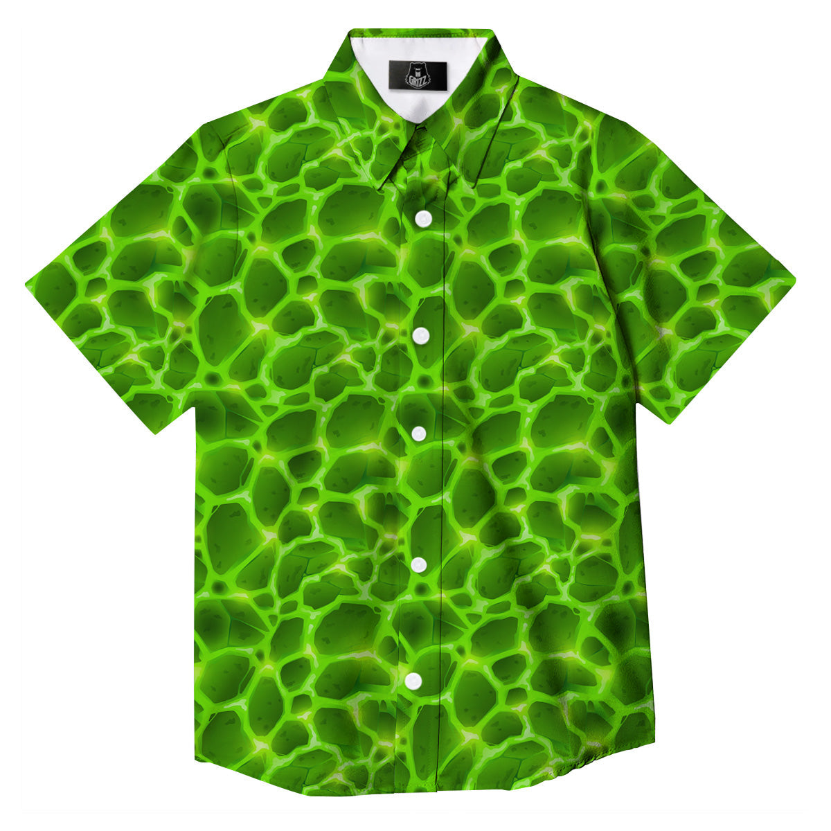 Liquid Lava Green Neon Print Pattern Button Up Shirt-grizzshop