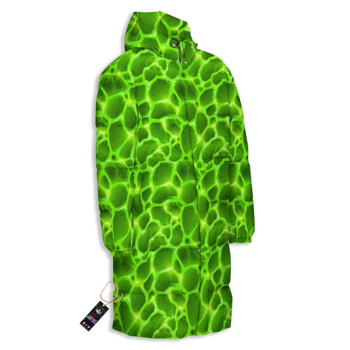 Liquid Lava Green Neon Print Pattern Long Down Jacket-grizzshop