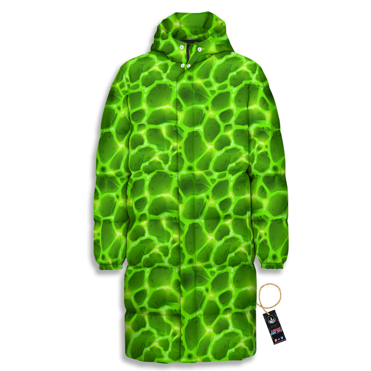 Liquid Lava Green Neon Print Pattern Long Down Jacket-grizzshop