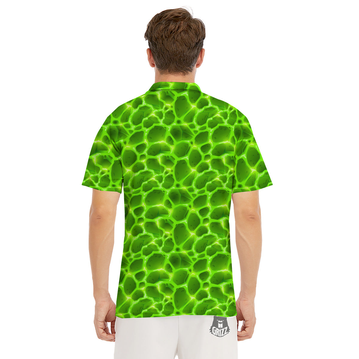 Liquid Lava Green Neon Print Pattern Men's Golf Shirts-grizzshop