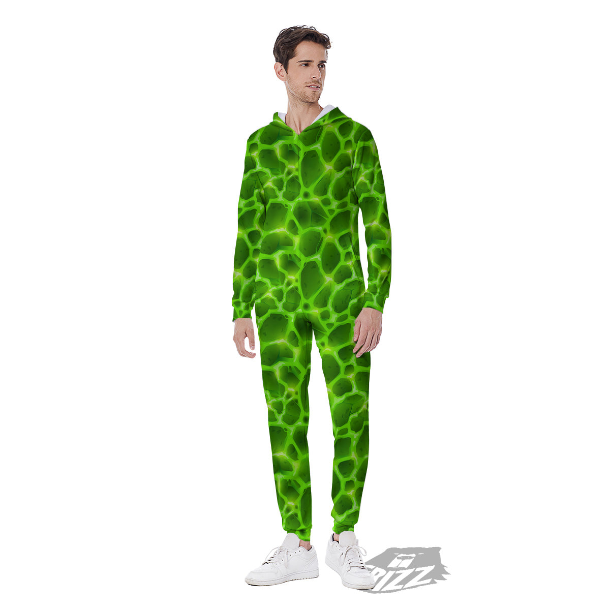 Liquid Lava Green Neon Print Pattern Men's Jumpsuit-grizzshop