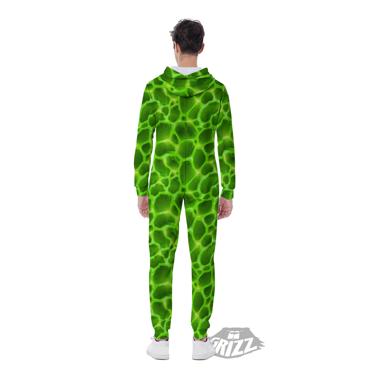 Liquid Lava Green Neon Print Pattern Men's Jumpsuit-grizzshop