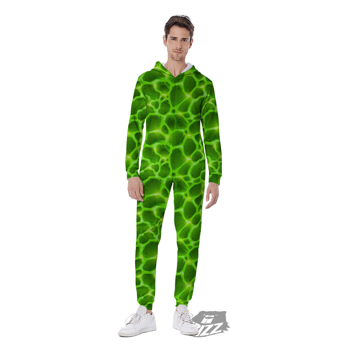 Liquid Lava Green Neon Print Pattern Men's Jumpsuit-grizzshop