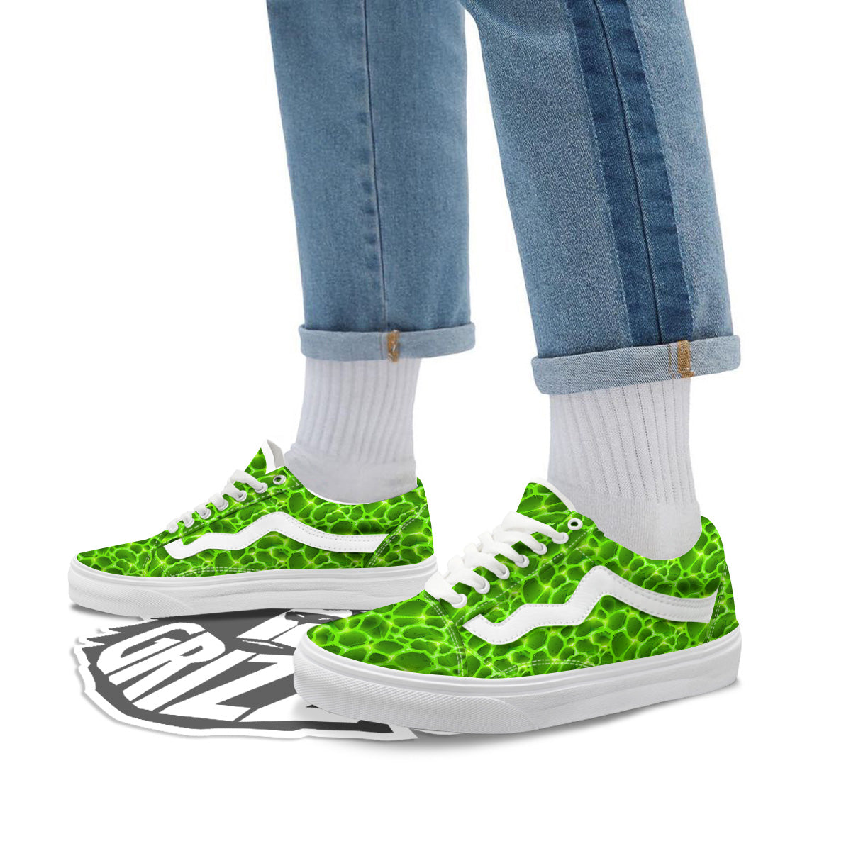 Liquid Lava Green Neon Print Pattern Skate Shoes-grizzshop