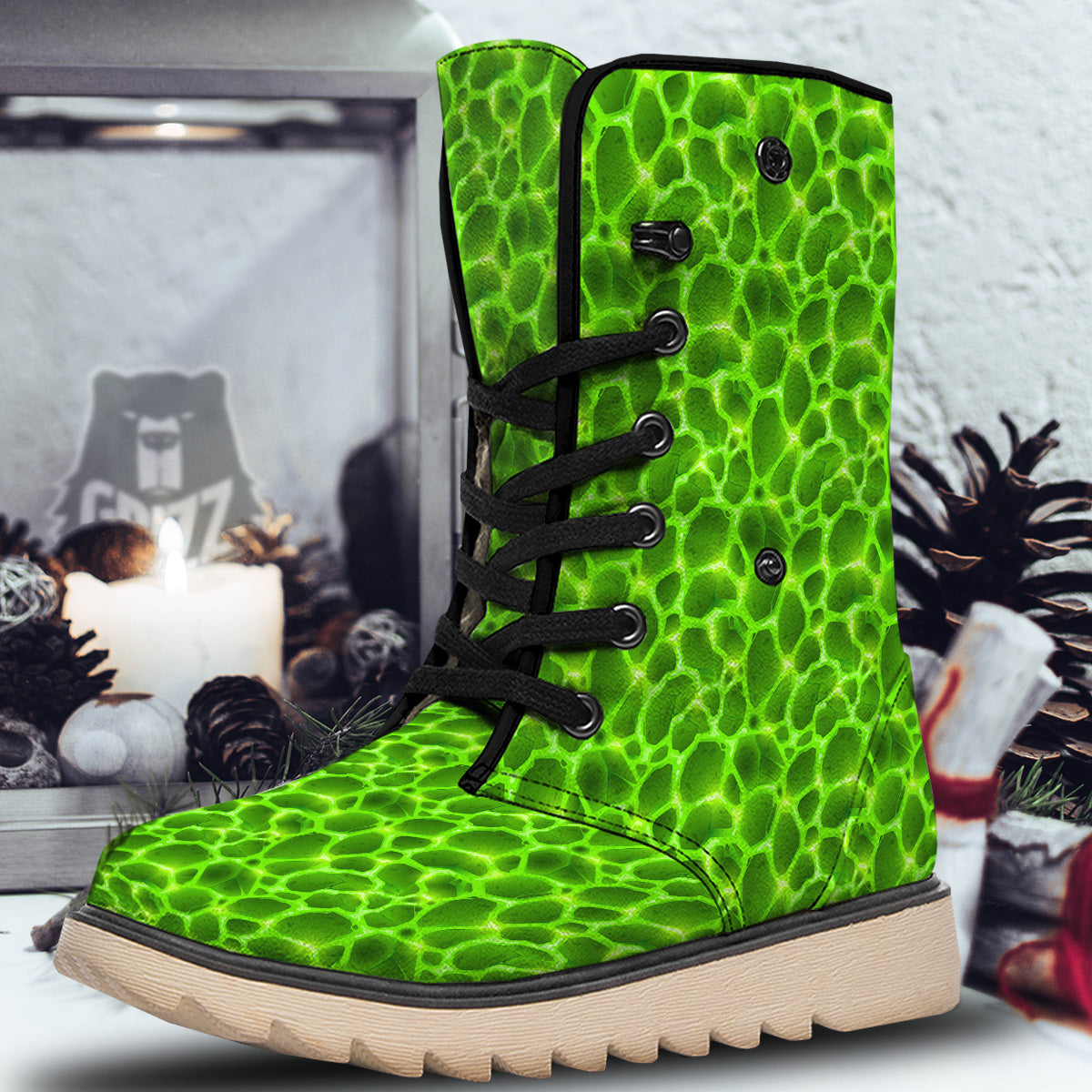 Liquid Lava Green Neon Print Pattern Snow Boots-grizzshop