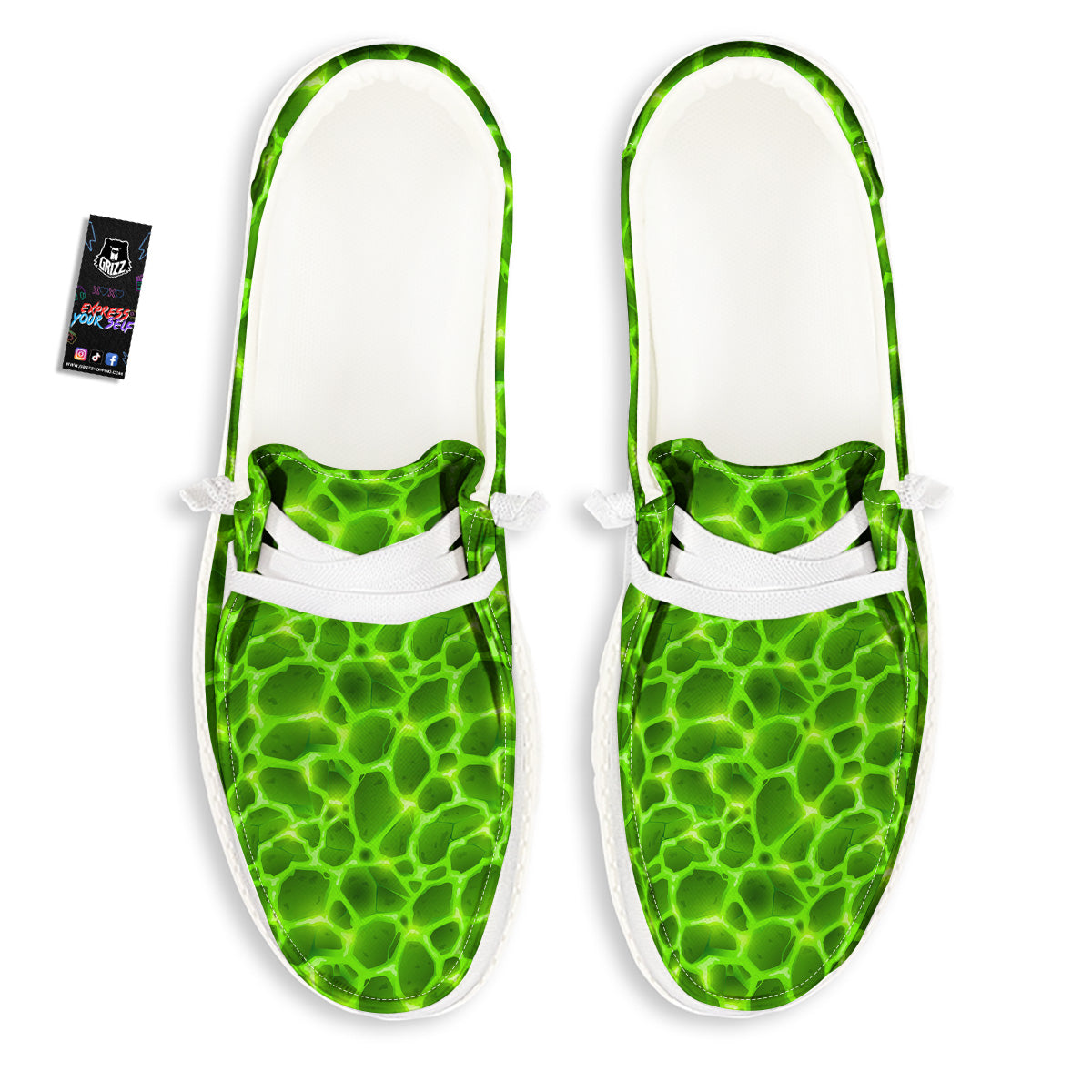 Liquid Lava Green Neon Print Pattern White Loafers-grizzshop