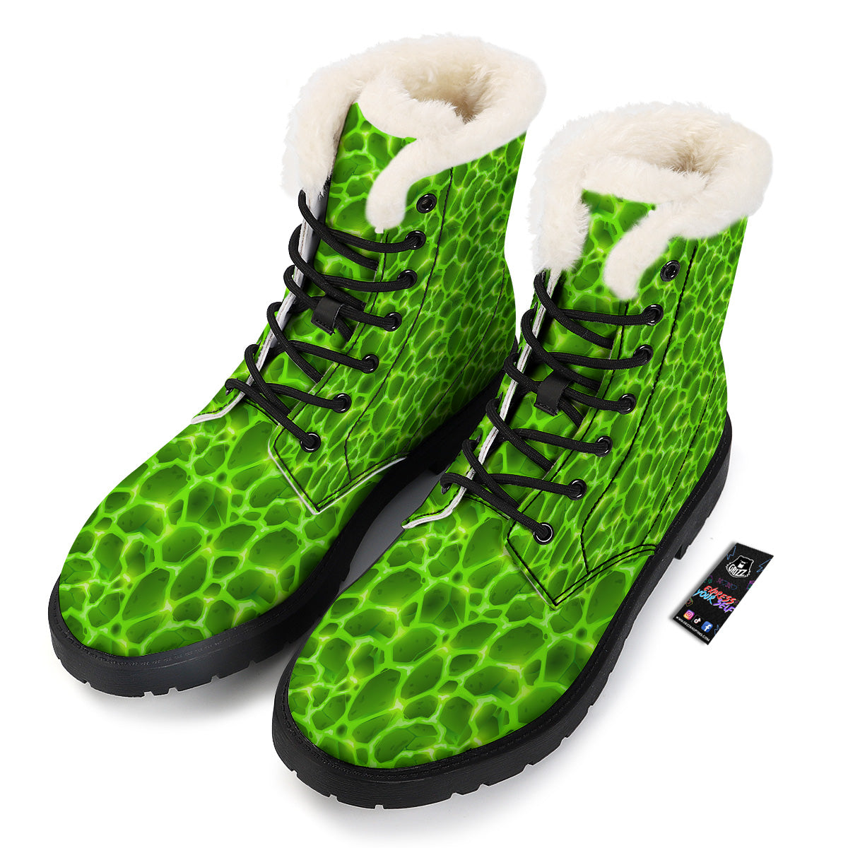 Liquid Lava Green Neon Print Pattern Winter Boots-grizzshop