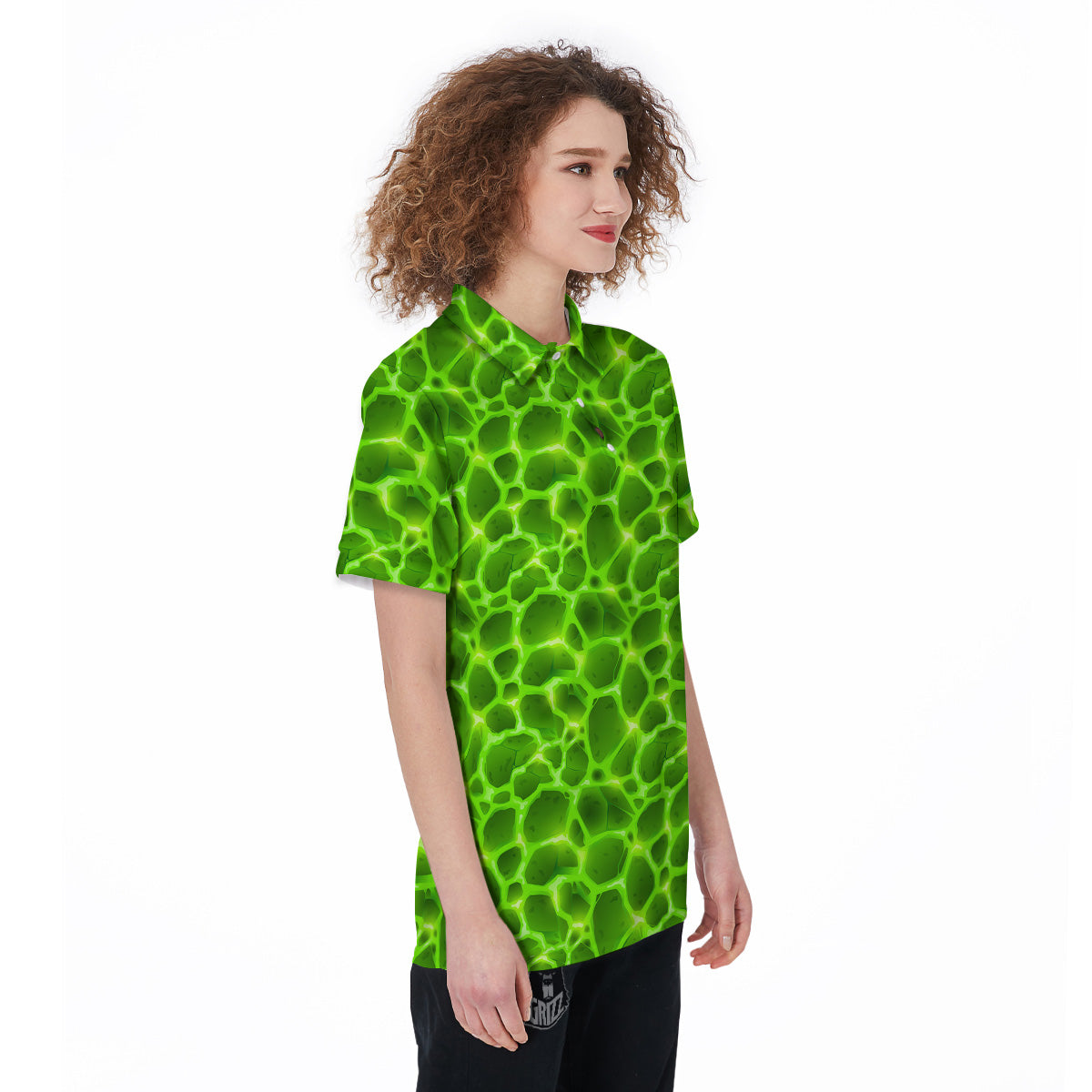 Liquid Lava Green Neon Print Pattern Women's Golf Shirts-grizzshop
