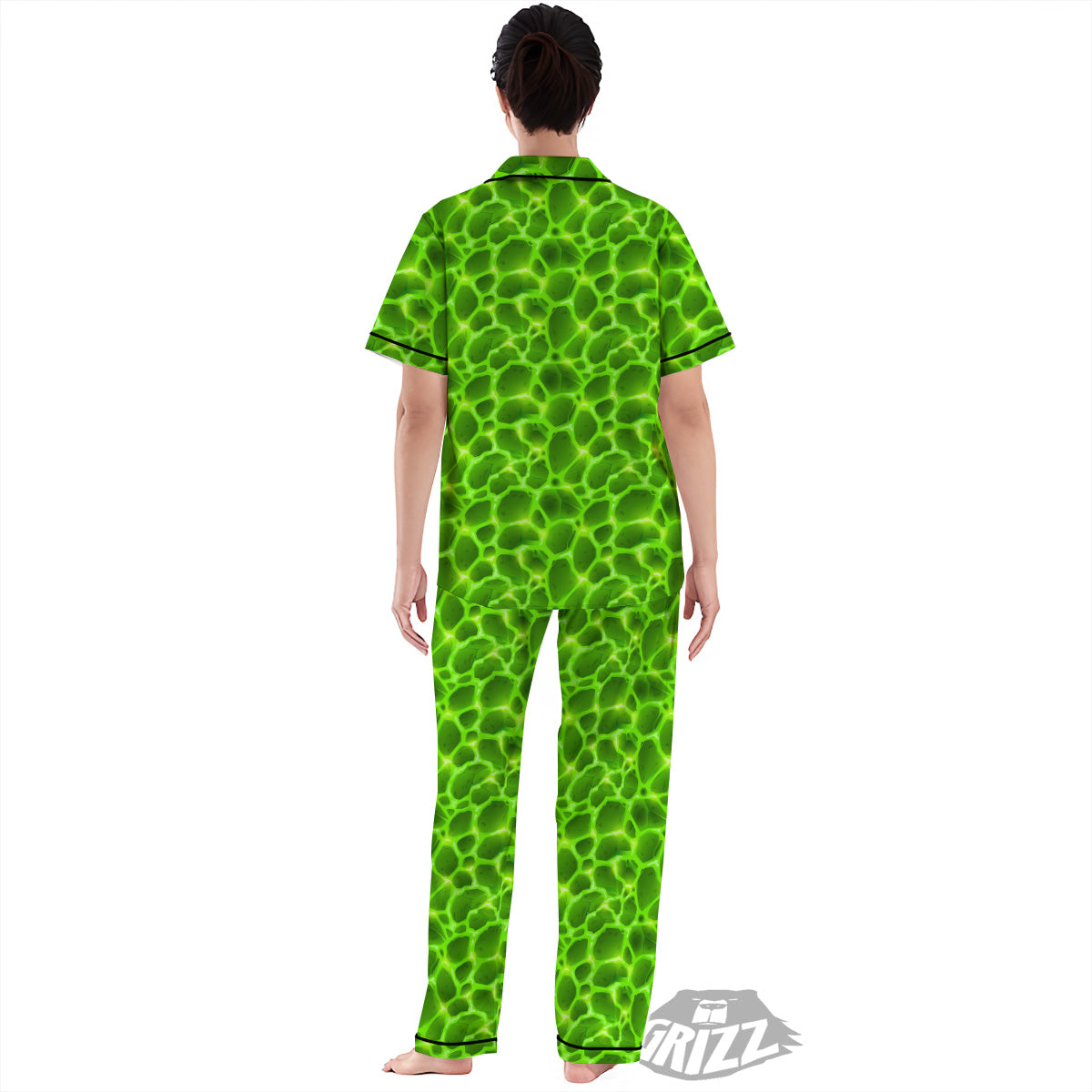 Liquid Lava Green Neon Print Pattern Women's Pajamas Set-grizzshop