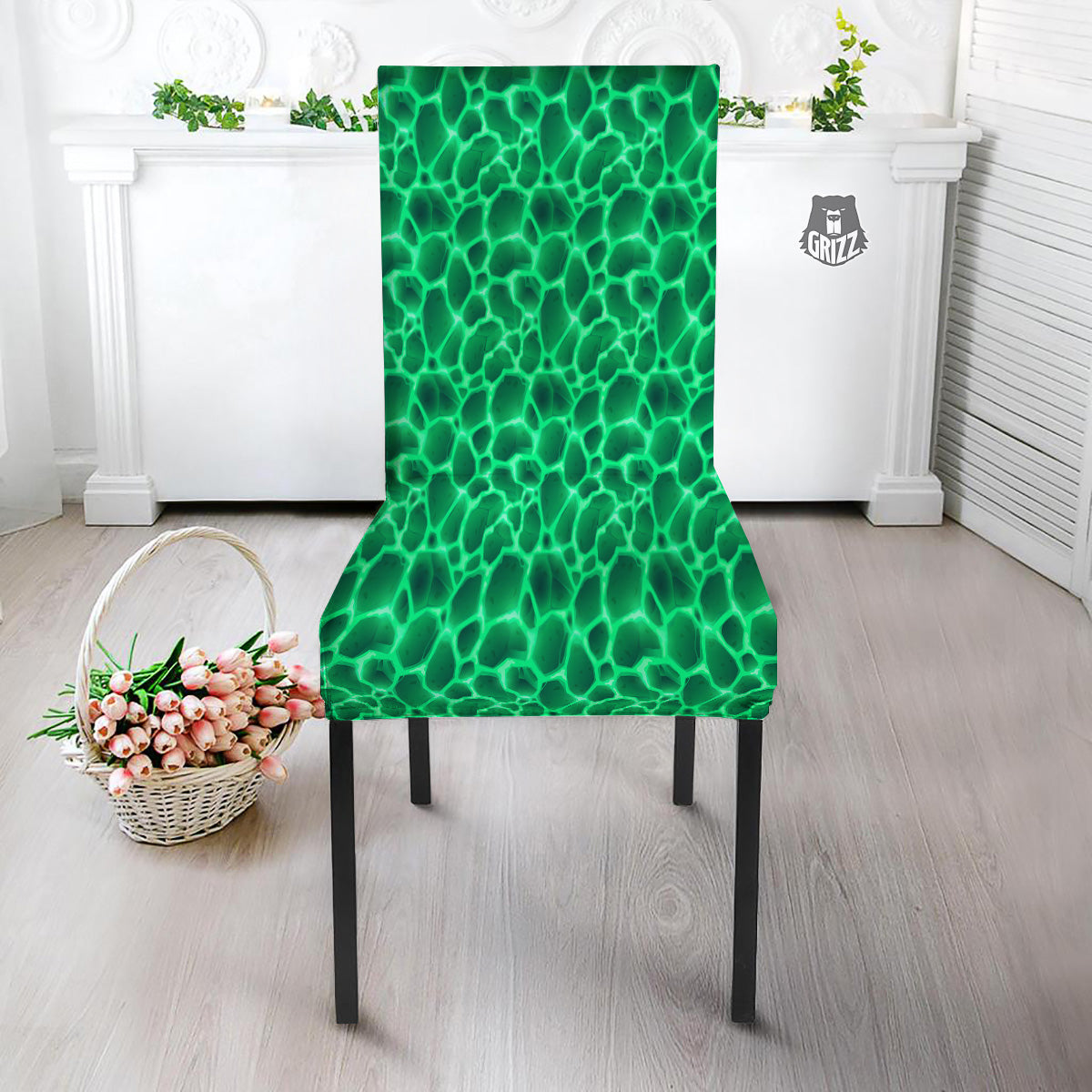 Liquid Lava Green Print Pattern Dining Chair Slipcover-grizzshop