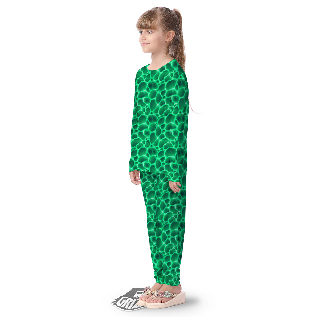 Liquid Lava Green Print Pattern Kid's Pajamas-grizzshop