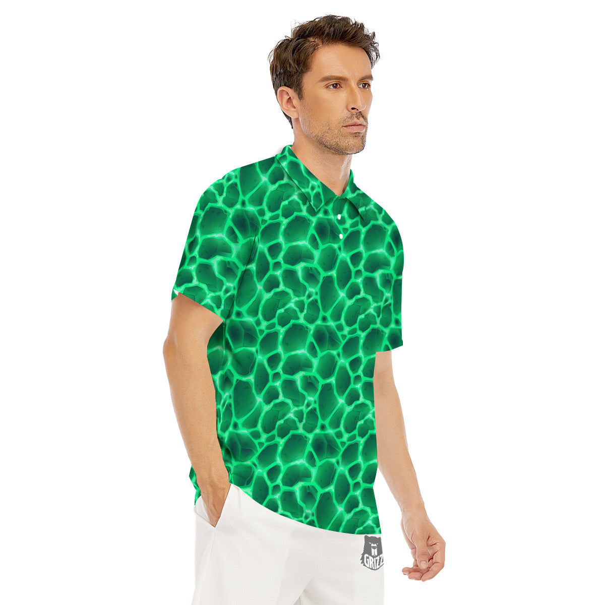 Liquid Lava Green Print Pattern Men's Golf Shirts-grizzshop
