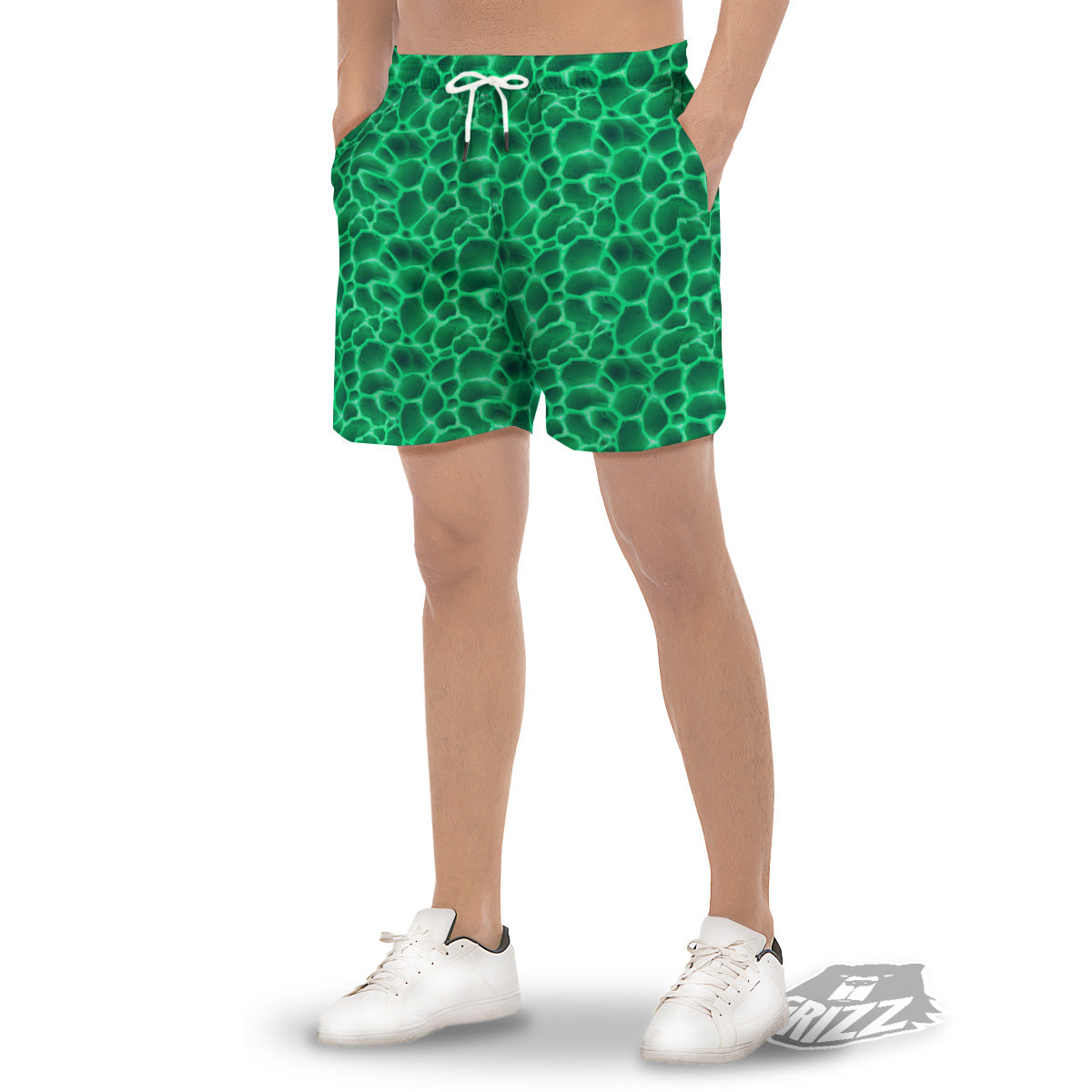 Liquid Lava Green Print Pattern Men's Gym Shorts-grizzshop
