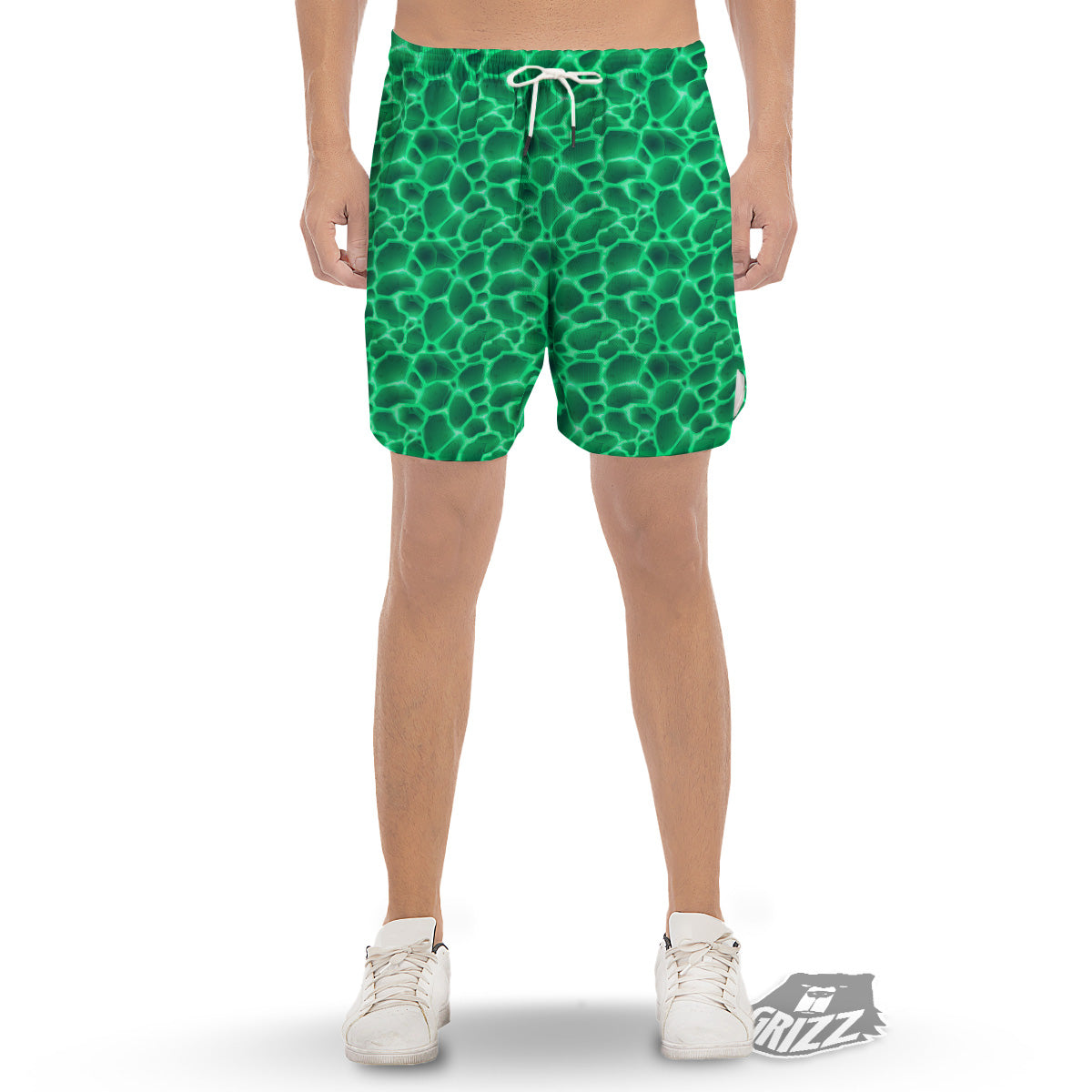 Liquid Lava Green Print Pattern Men's Gym Shorts-grizzshop
