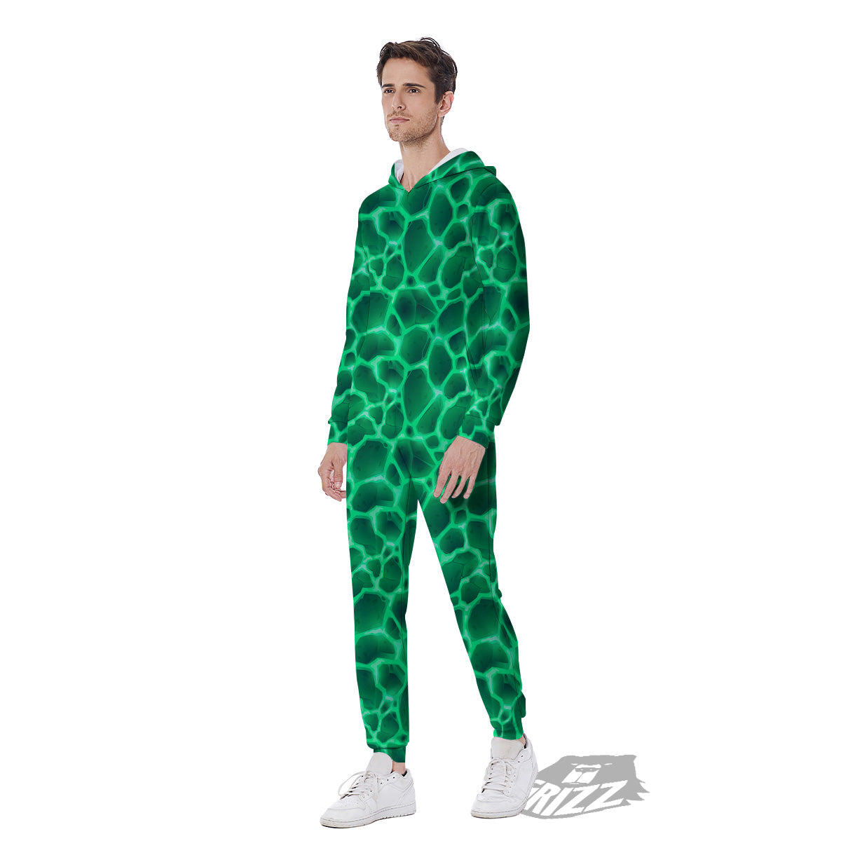 Liquid Lava Green Print Pattern Men's Jumpsuit-grizzshop