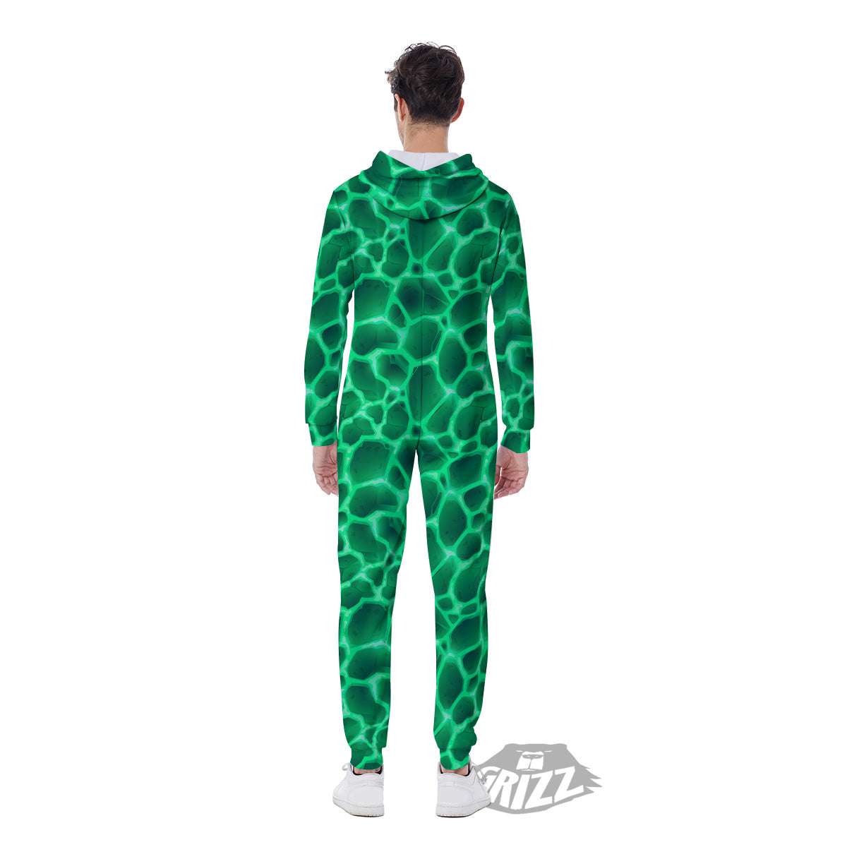 Liquid Lava Green Print Pattern Men's Jumpsuit-grizzshop