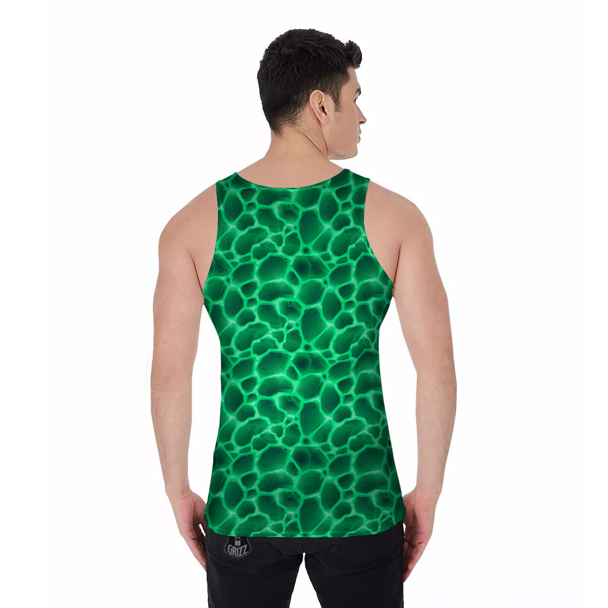 Liquid Lava Green Print Pattern Men's Tank Top-grizzshop