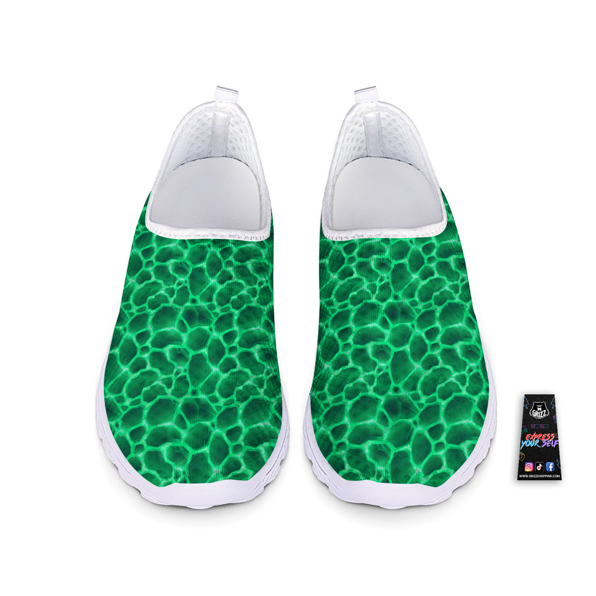 Liquid Lava Green Print Pattern Nurse Shoes-grizzshop