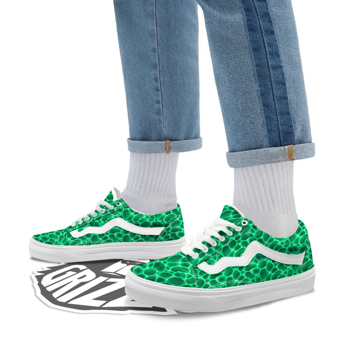 Liquid Lava Green Print Pattern Skate Shoes-grizzshop