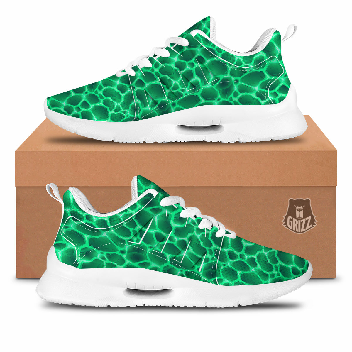 Liquid Lava Green Print Pattern Tennis Shoes-grizzshop