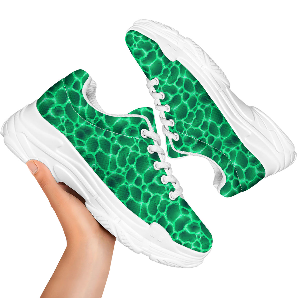 Liquid Lava Green Print Pattern White Chunky Shoes-grizzshop