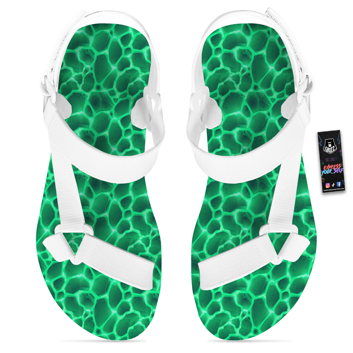 Liquid Lava Green Print Pattern White Open Toe Sandals-grizzshop