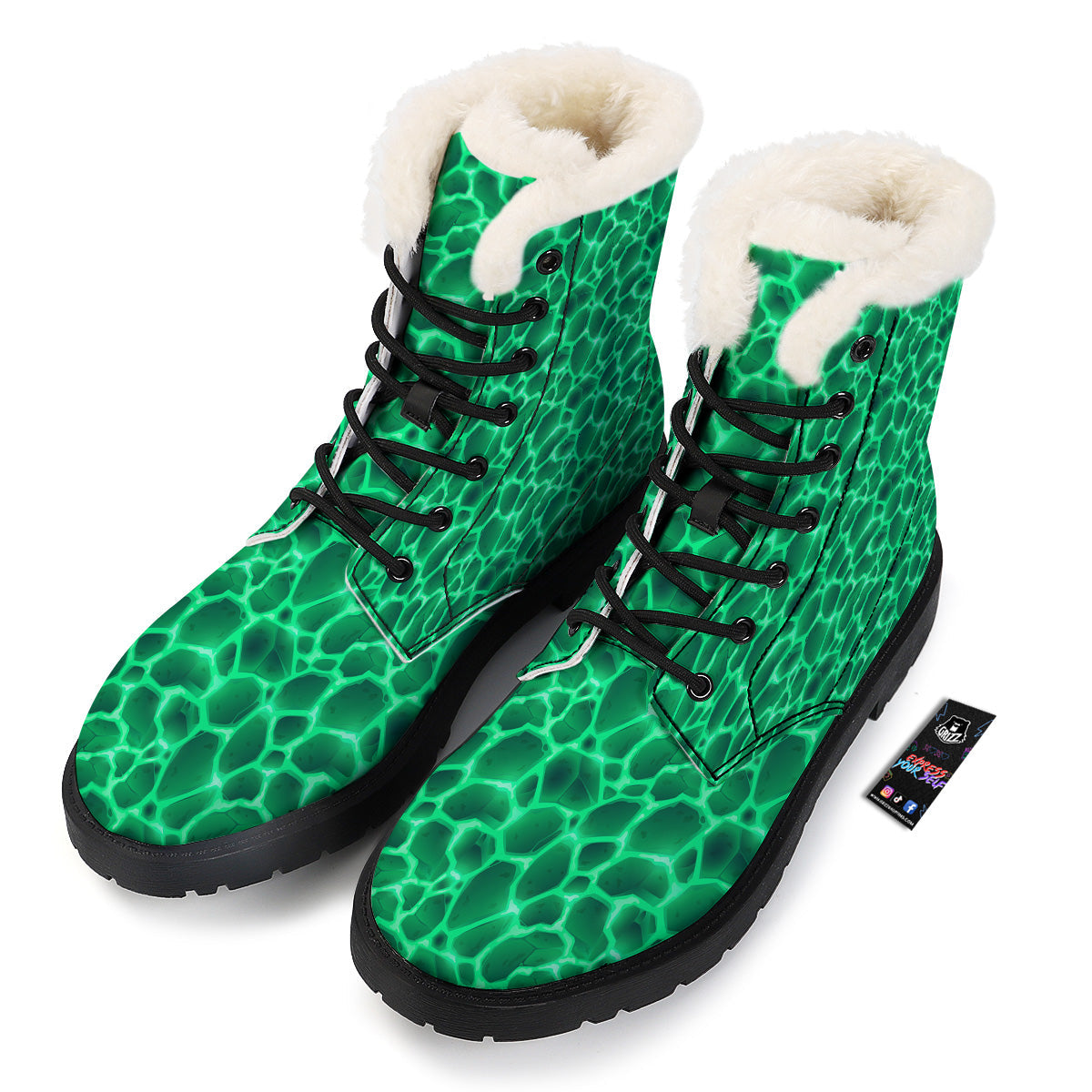 Liquid Lava Green Print Pattern Winter Boots-grizzshop