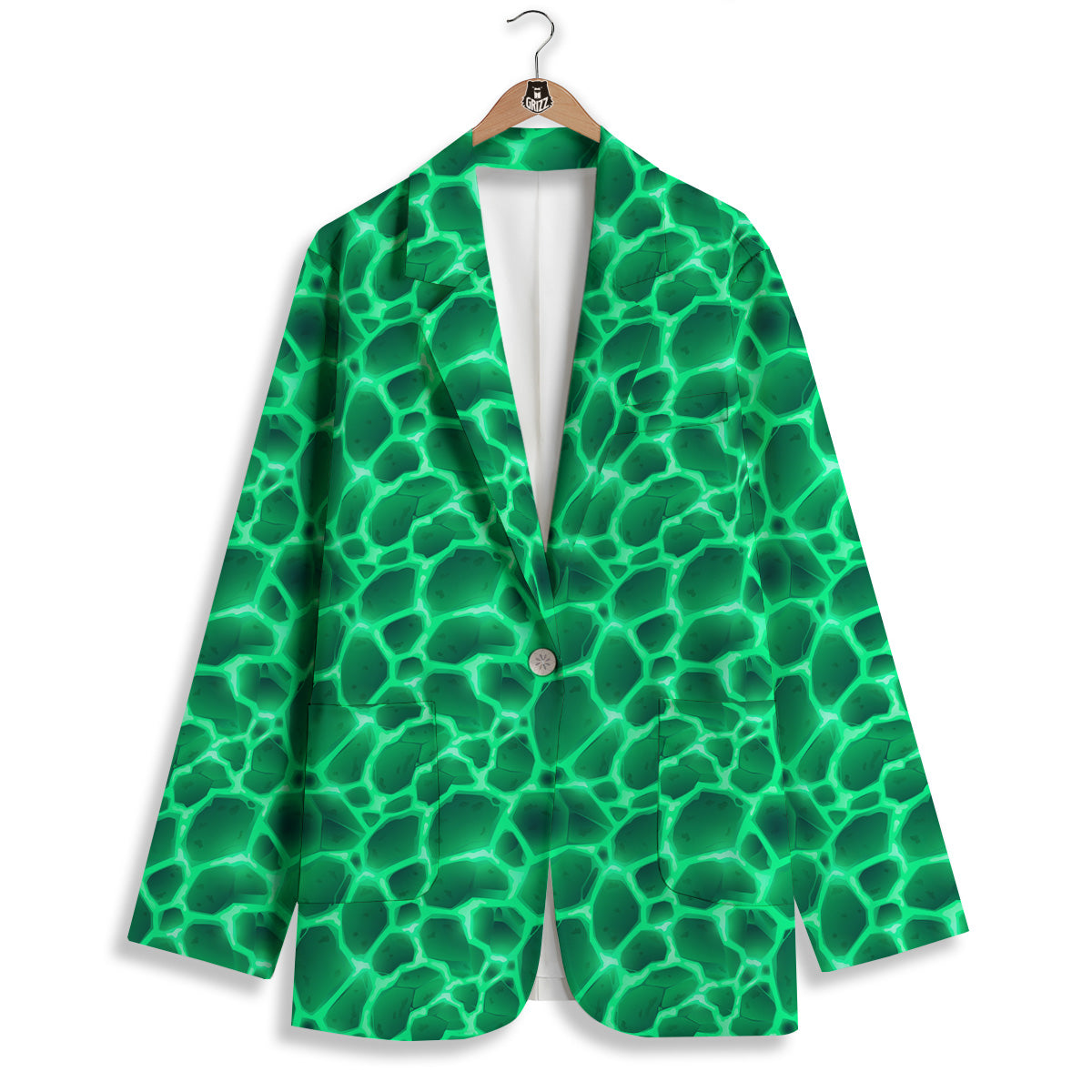 Liquid Lava Green Print Pattern Women's Blazer-grizzshop