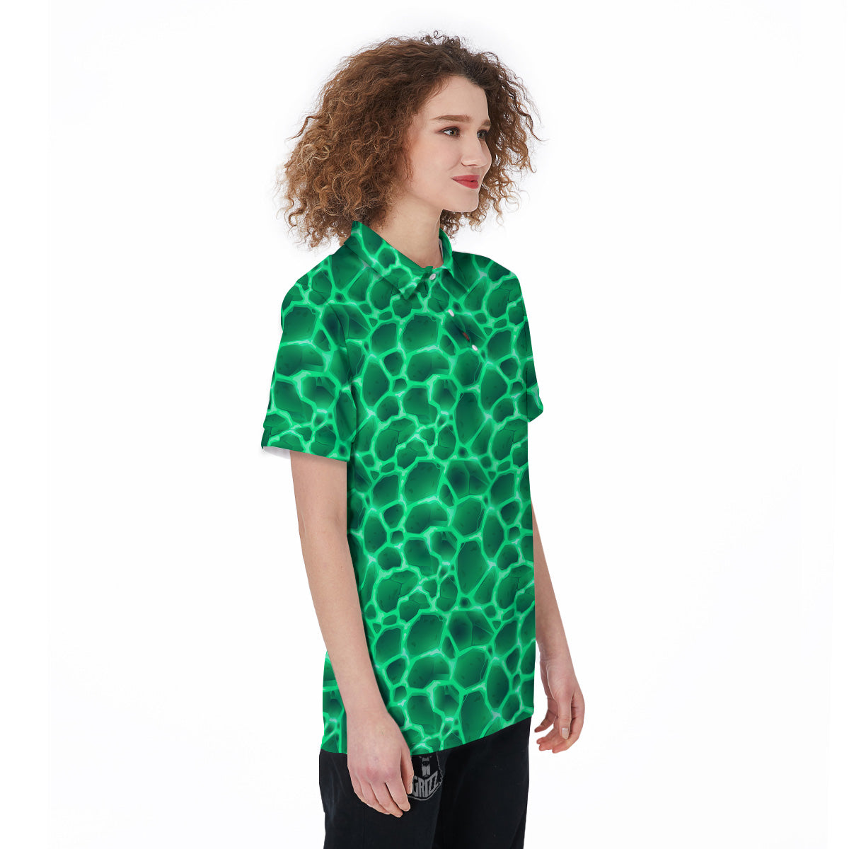 Liquid Lava Green Print Pattern Women's Golf Shirts-grizzshop