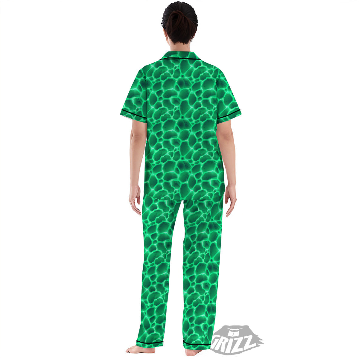 Liquid Lava Green Print Pattern Women's Pajamas Set-grizzshop