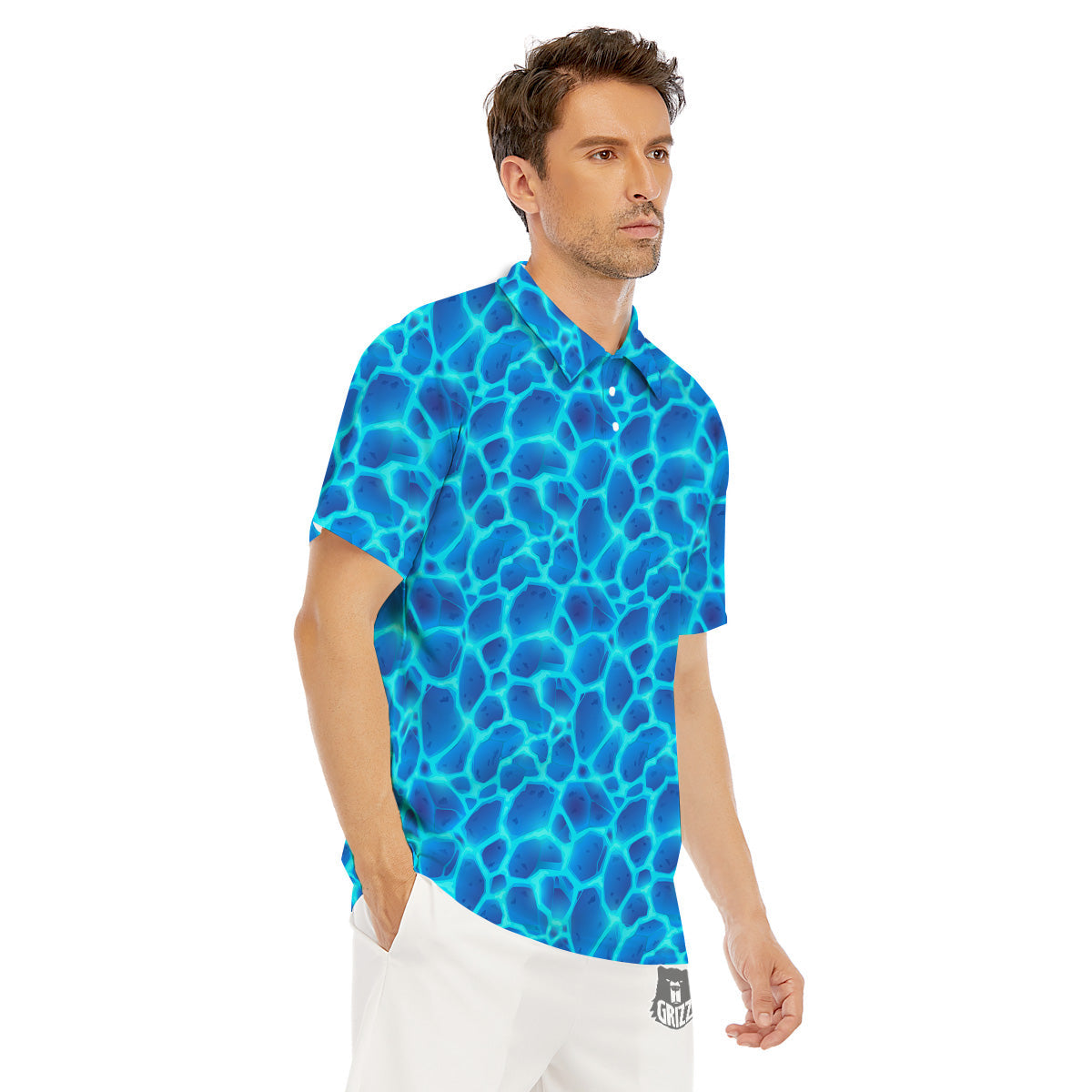 Liquid Lava Ice Blue Print Pattern Men's Golf Shirts-grizzshop