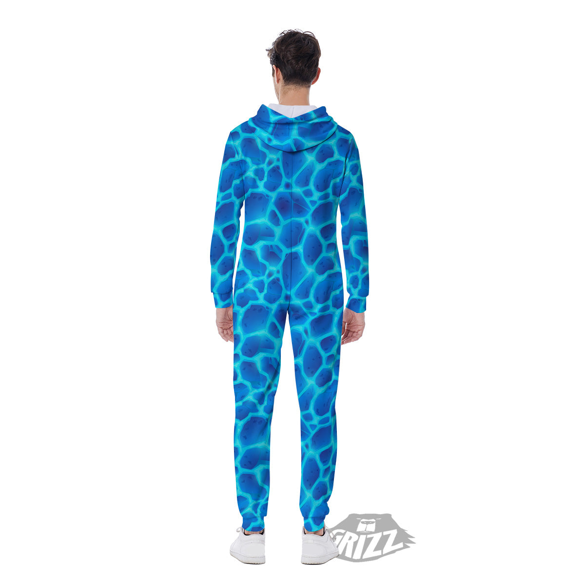 Liquid Lava Ice Blue Print Pattern Men's Jumpsuit-grizzshop