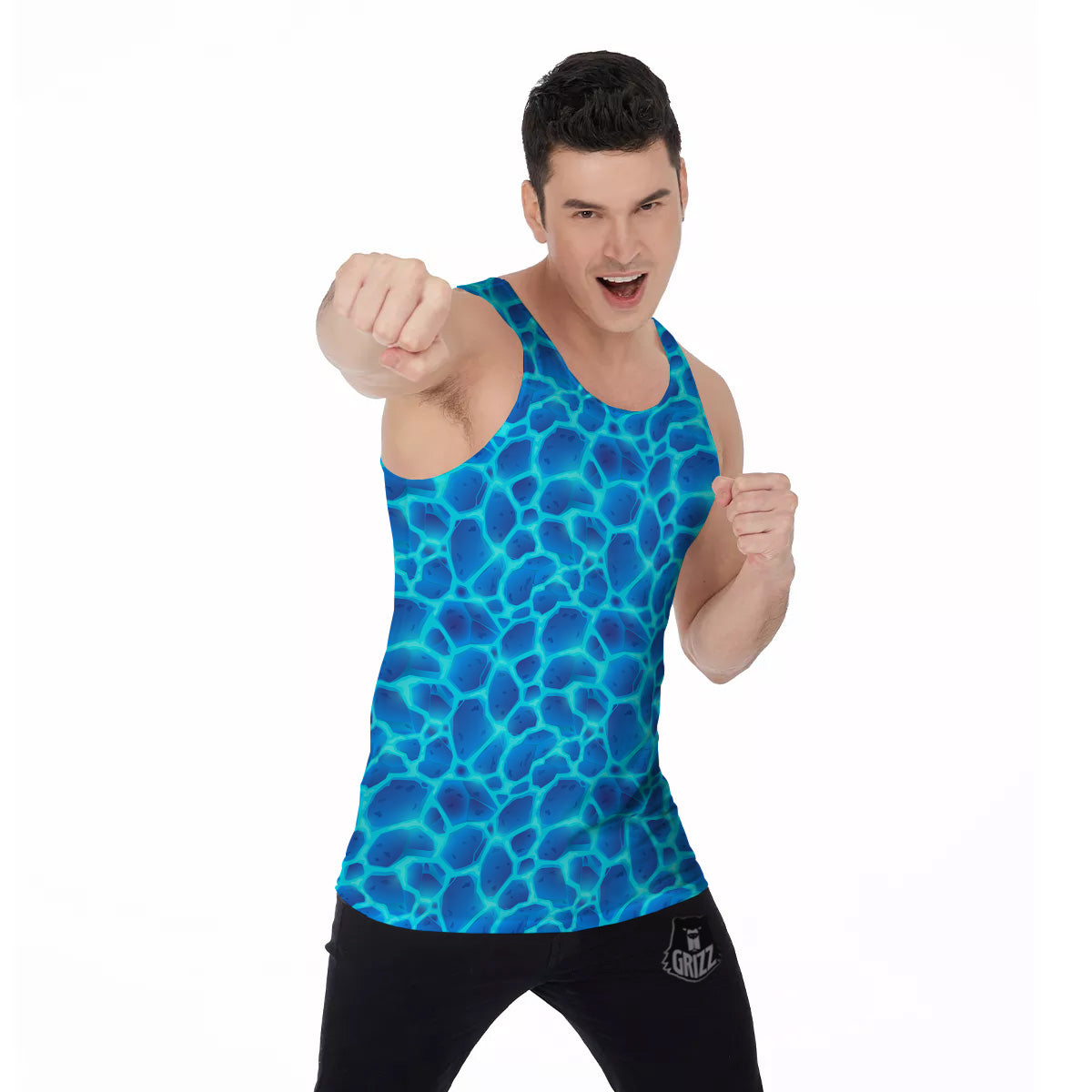 Liquid Lava Ice Blue Print Pattern Men's Tank Top-grizzshop