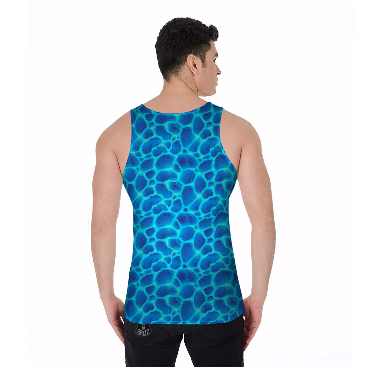 Liquid Lava Ice Blue Print Pattern Men's Tank Top-grizzshop
