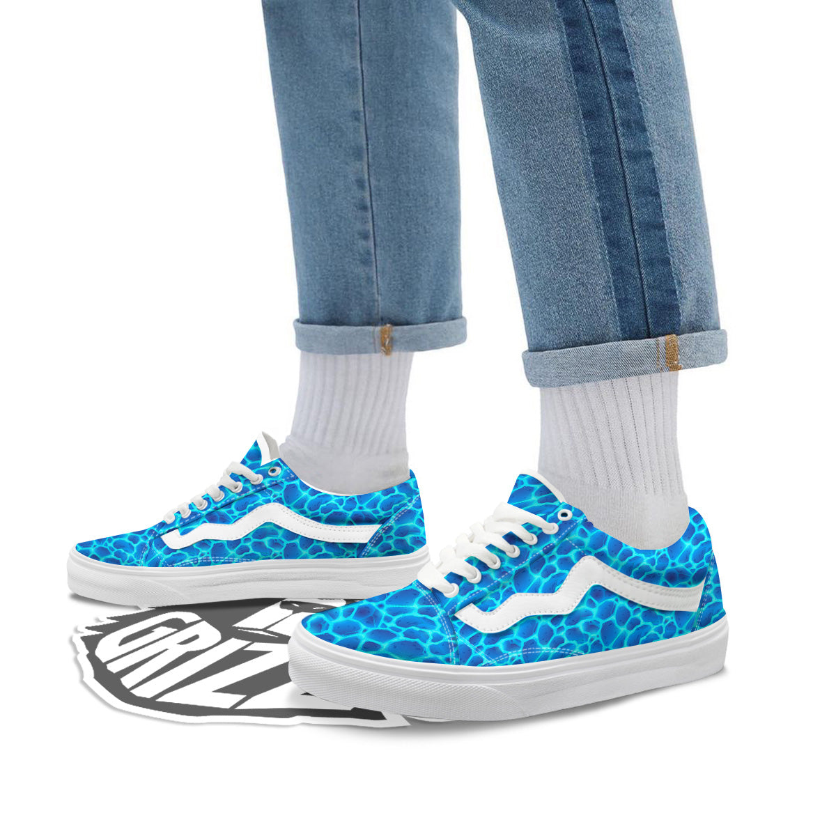 Liquid Lava Ice Blue Print Pattern Skate Shoes-grizzshop