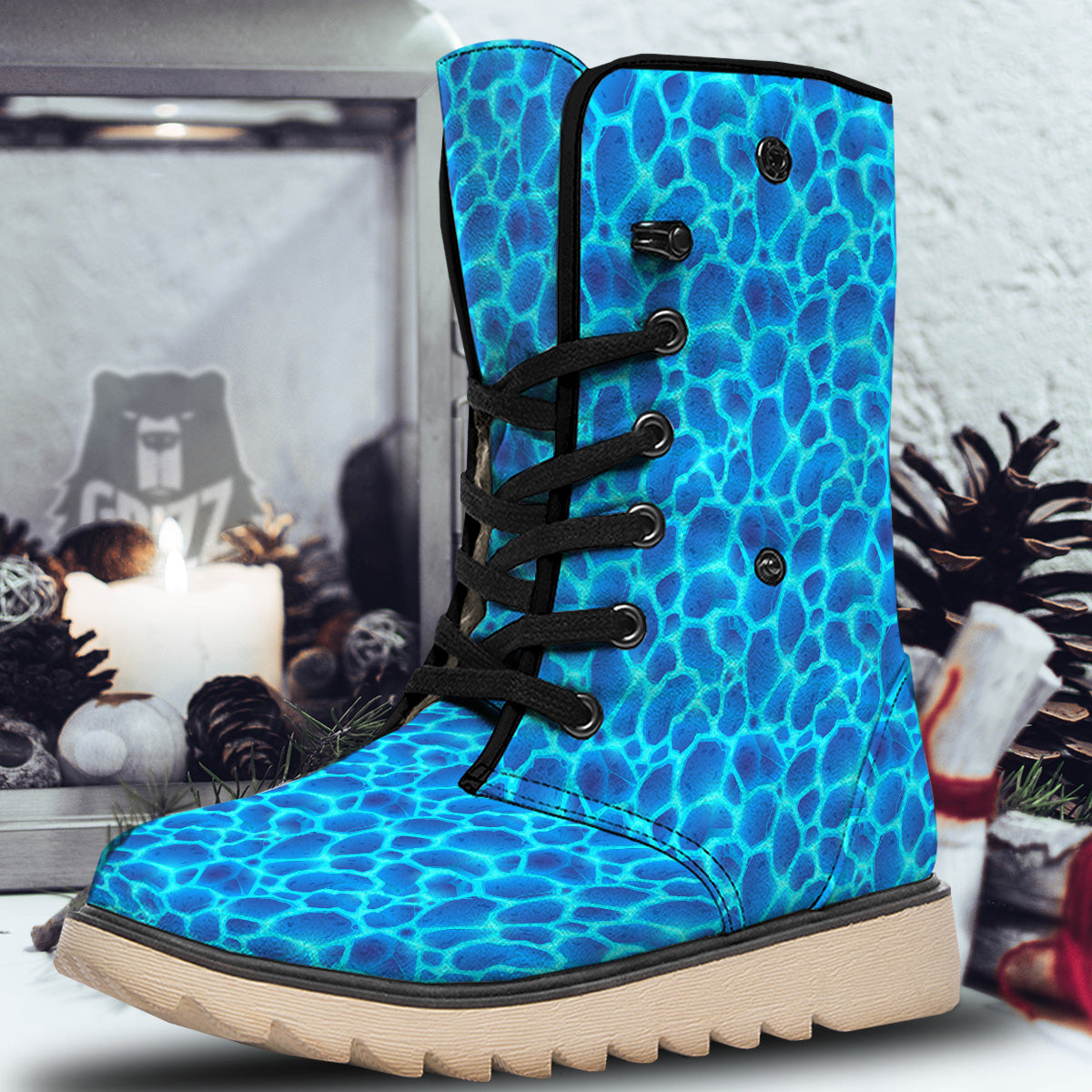 Liquid Lava Ice Blue Print Pattern Snow Boots-grizzshop